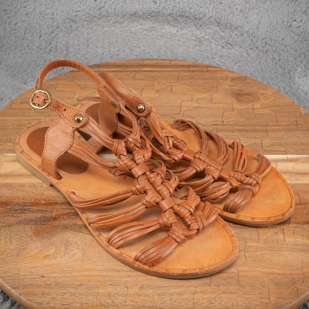 Seychelles Sandals Women's 8.5 Slingback Ankle Strap Flats Brown Leather Casual‎